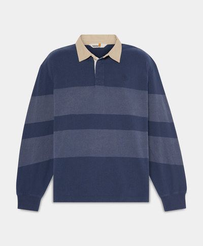 Polo manga larga estilo rugby a rayas Unisex, Azul