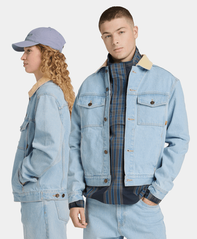 Chamarra de mezclilla con cuello de pana Unisex, Azul