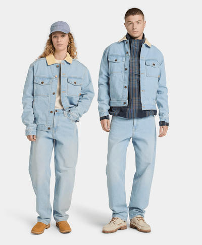 Chamarra de mezclilla con cuello de pana Unisex, Azul