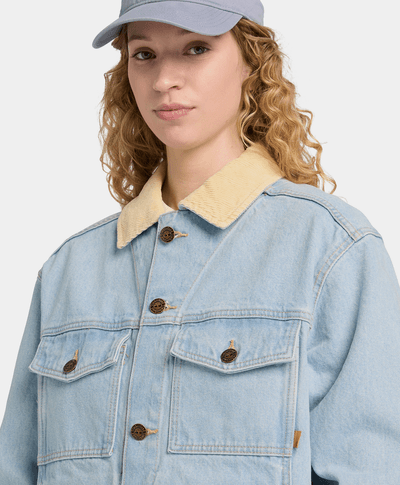 Chamarra de mezclilla con cuello de pana Unisex, Azul