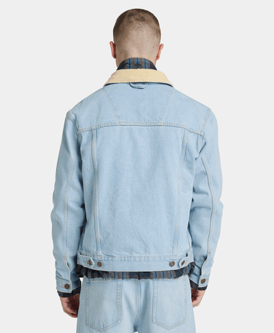 Chamarra de mezclilla con cuello de pana Unisex, Azul