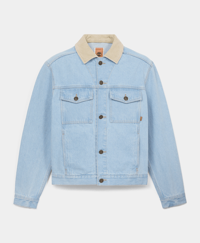 Chamarra de mezclilla con cuello de pana Unisex, Azul