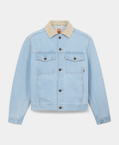 Chamarra de mezclilla con cuello de pana Unisex, Azul