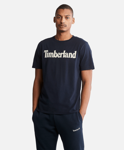 Playera de algodón orgánico para Hombre con logotipo lineal, Azul