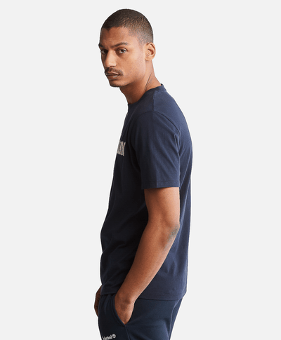 Playera de algodón orgánico para Hombre con logotipo lineal, Azul