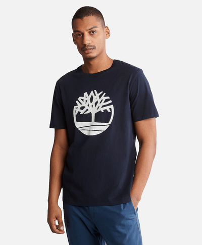 Playera de manga corta para Hombre de algodón orgánico con logo de árbol, Azul