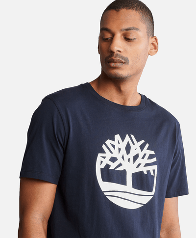 Playera de manga corta para Hombre de algodón orgánico con logo de árbol, Azul