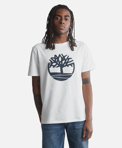 Playera de manga corta para Hombre de algodón orgánico con logo de árbol, Blanco
