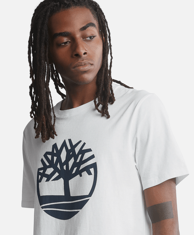 Playera de manga corta para Hombre de algodón orgánico con logo de árbol, Blanco