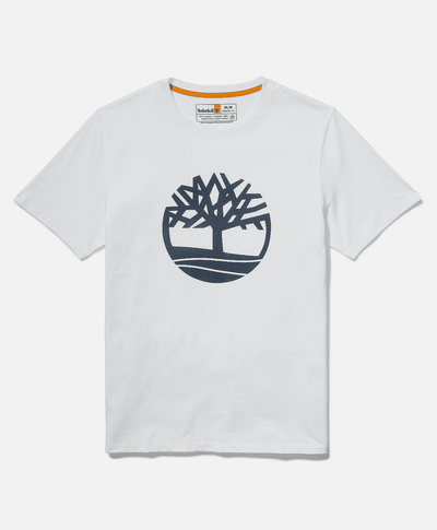 Playera de manga corta para Hombre de algodón orgánico con logo de árbol, Blanco