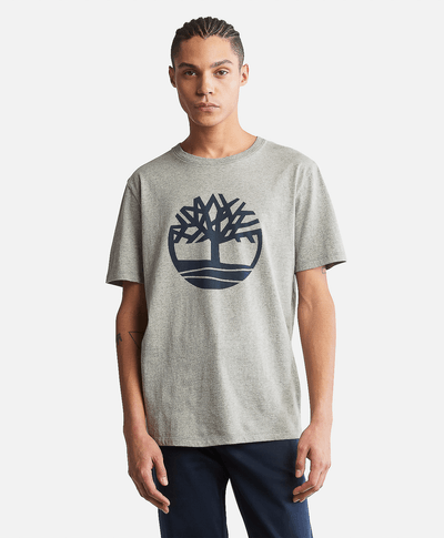 Playera de manga corta para Hombre de algodón orgánico con logo de árbol, Gris