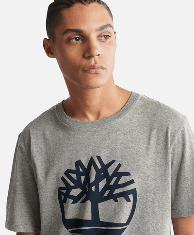Playera de manga corta para Hombre de algodón orgánico con logo de árbol, Gris