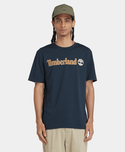 Playera de manga corta para hombre con logo lineal, Azul
