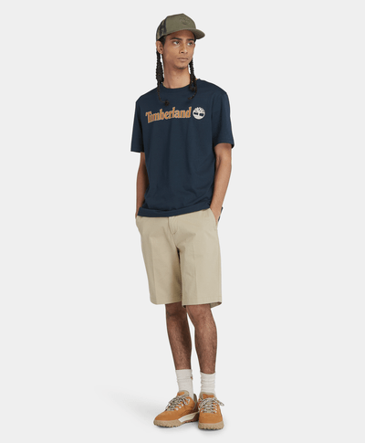Playera de manga corta para hombre con logo lineal, Azul