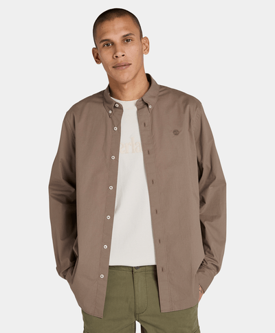 Camisa De Popelina Regular Fit Para Hombre, Café