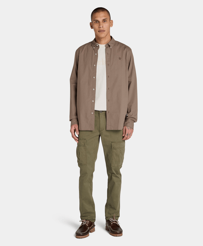 Camisa De Popelina Regular Fit Para Hombre, Café