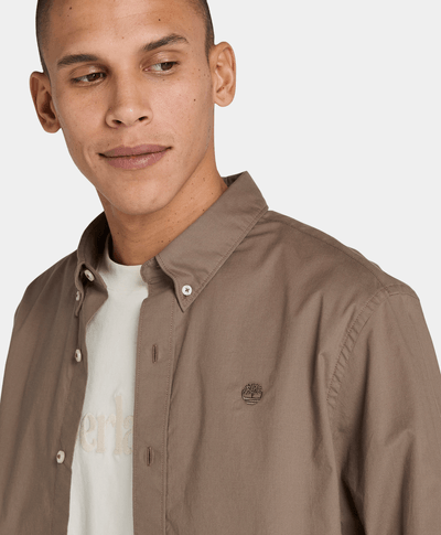 Camisa De Popelina Regular Fit Para Hombre, Café