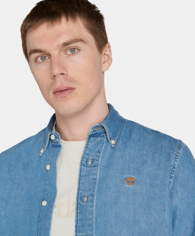 Camisa Denim Regular Fit Para Hombre, Azul