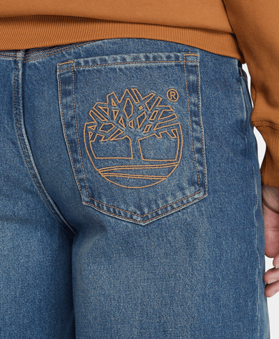 Pantalón Denim Loose Fit Con Logo Bordado Para Hombre, Azul