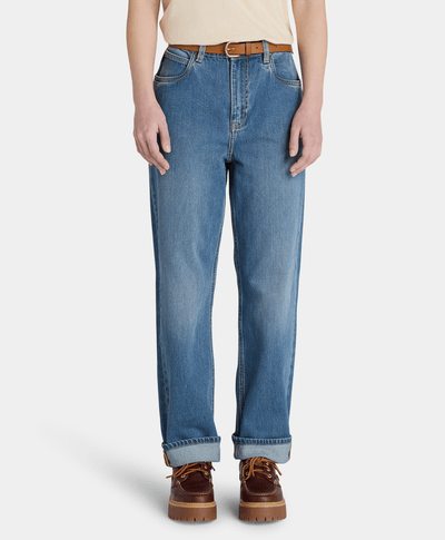 Pantalón Denim Straight Fit Para Mujer, Azul