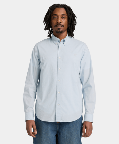 Camisa de popelina de manga larga para Hombre, Azul