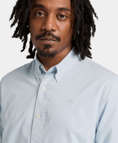 Camisa de popelina de manga larga para Hombre, Azul