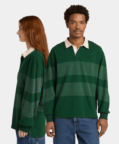 Polo manga larga estilo rugby a rayas para Hombre, Verde