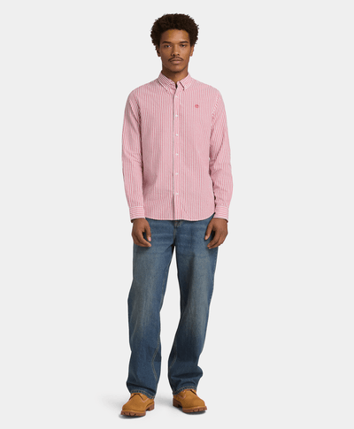 Camisa de manga larga a rayas para Hombre, Rojo