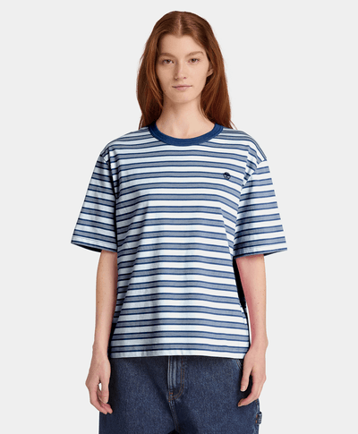 Playera de manga corta a rayas para Mujer, Azul