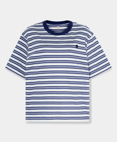 Playera de manga corta a rayas para Mujer, Azul