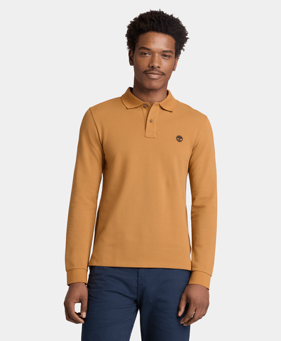 Polo Oyster River de manga larga para Hombre ajuste entallado, Amarillo