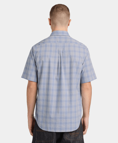 Camisa de manga corta de popelín a cuadros para Hombre, Azul