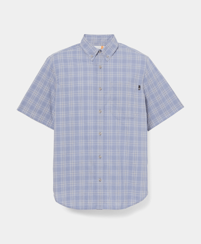 Camisa de manga corta de popelín a cuadros para Hombre, Azul
