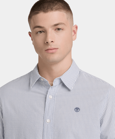 Camisa de Manga Larga a Rayas Seersucker para Hombre, Azul