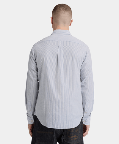 Camisa de Manga Larga a Rayas Seersucker para Hombre, Azul