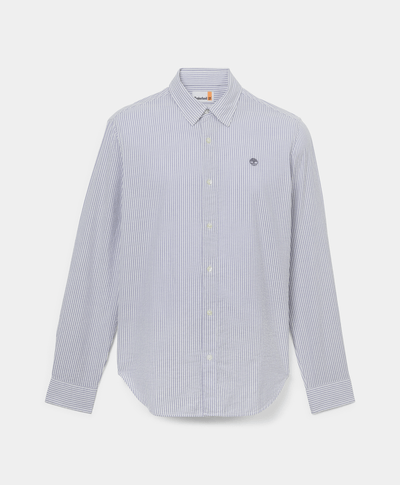 Camisa de Manga Larga a Rayas Seersucker para Hombre, Azul