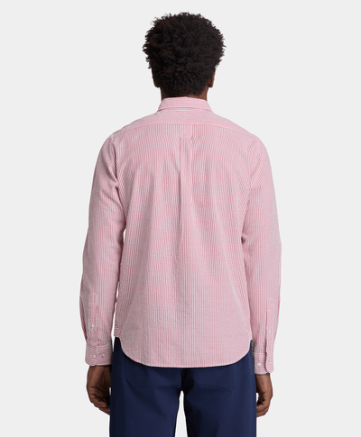 Camisa de Manga Larga a Rayas Seersucker para Hombre, Rojo