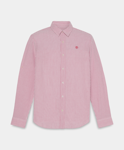 Camisa de Manga Larga a Rayas Seersucker para Hombre, Rojo
