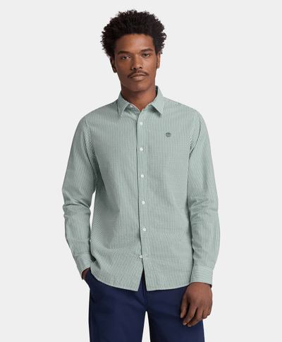 Camisa de Manga Larga a Rayas Seersucker para Hombre, Verde