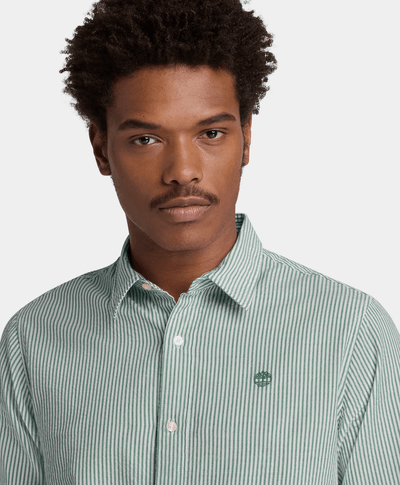 Camisa de Manga Larga a Rayas Seersucker para Hombre, Verde