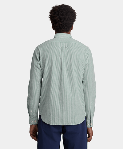 Camisa de Manga Larga a Rayas Seersucker para Hombre, Verde
