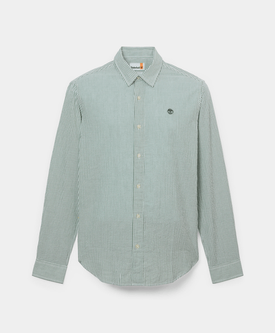 Camisa de Manga Larga a Rayas Seersucker para Hombre, Verde