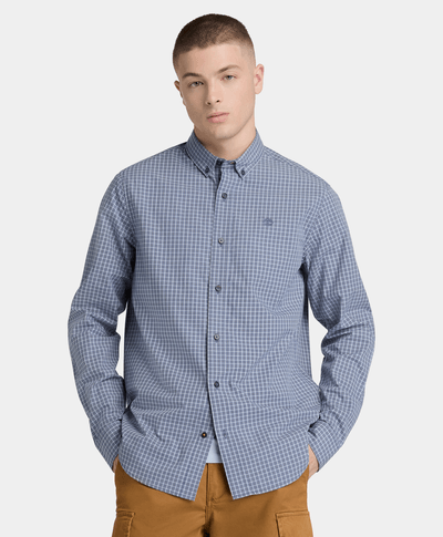 Camisa de popelín a cuadros micro para Hombre, Azul