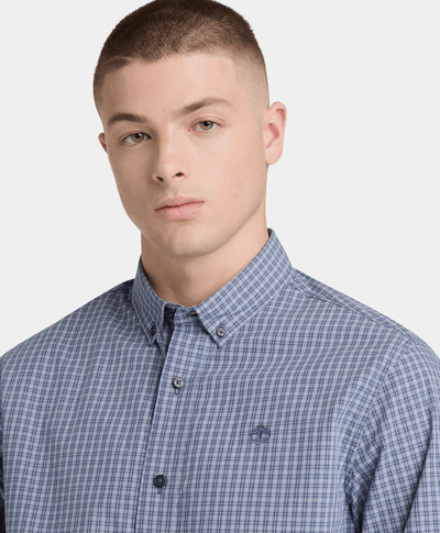 Camisa de popelín a cuadros micro para Hombre, Azul