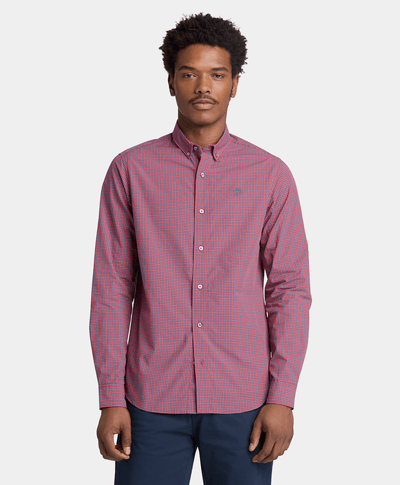 Camisa de popelín a cuadros micro para Hombre, Rojo