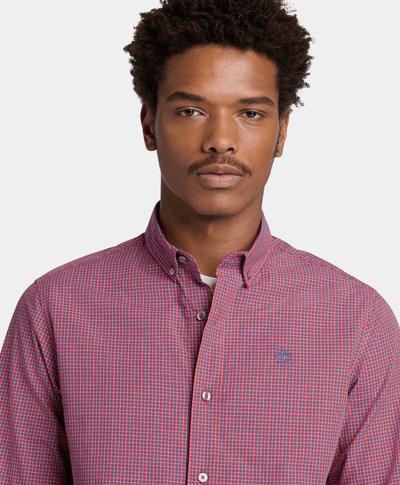 Camisa de popelín a cuadros micro para Hombre, Rojo