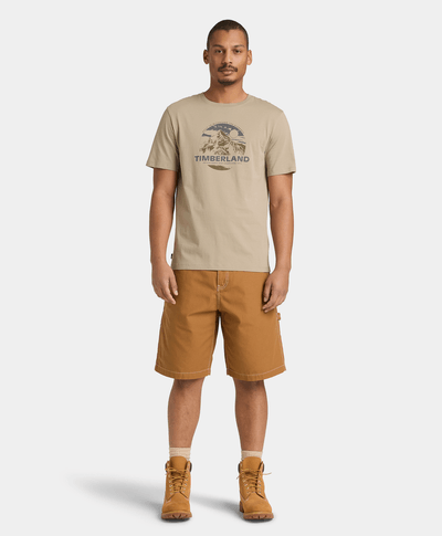 Camiseta de Manga Corta con Estampado de Montaña para Hombre, Beige