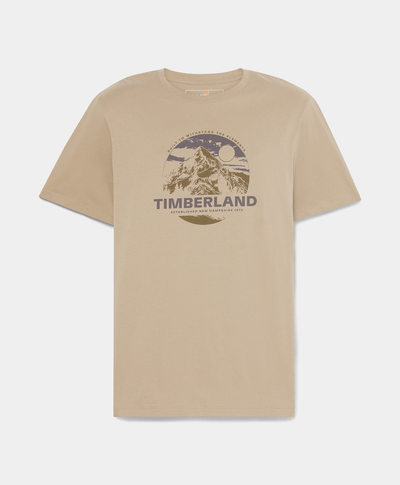 Camiseta de Manga Corta con Estampado de Montaña para Hombre, Beige
