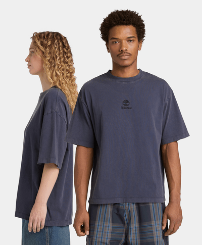 Playera con logotipo bordado y efecto desgastado Unisex, Azul