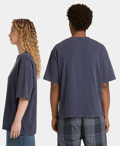 Playera con logotipo bordado y efecto desgastado Unisex, Azul